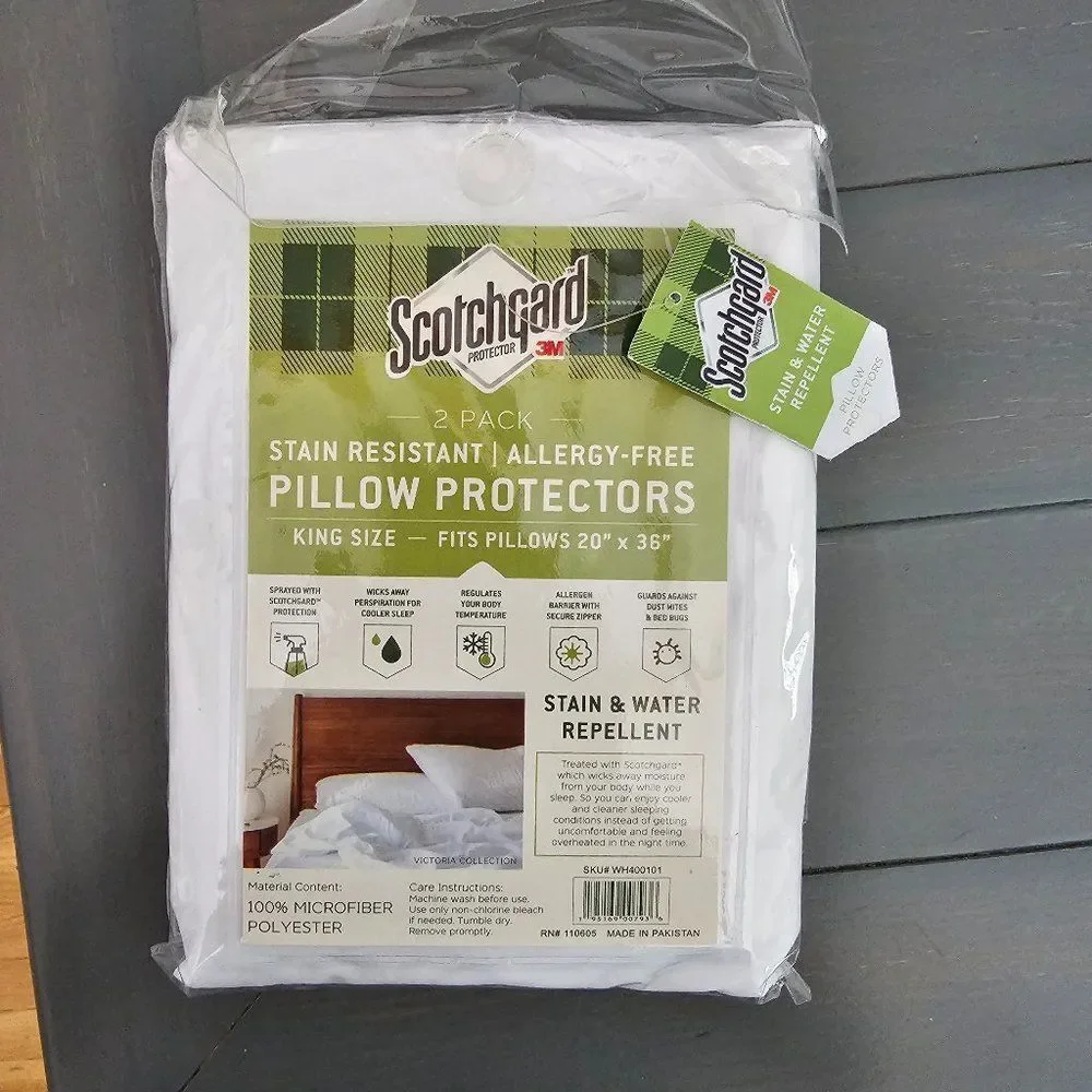 3M Scotchgard Pillow Protector Stain Resistant Allergy Free King Size Pack of 2